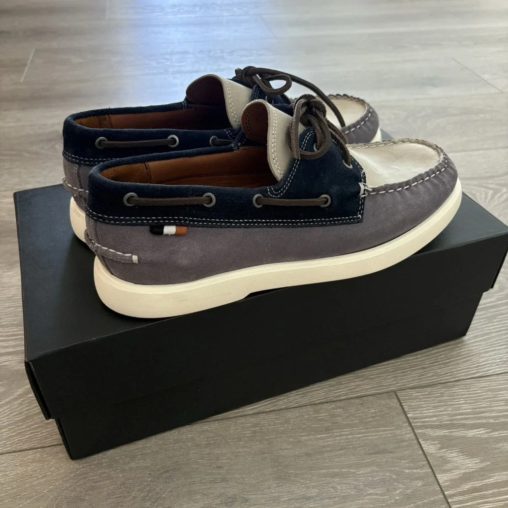 Allen Edmonds Panama Men's Size 8 D Boat Shoes Blue Gray Mix Natural Leather NEW